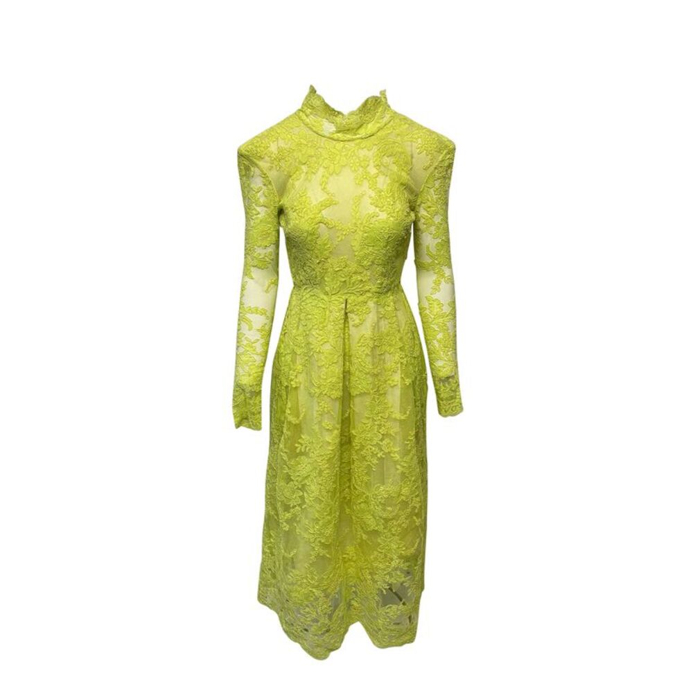 Alex Perry Lace Dress with Shoulder Pads in Yellow Polyester